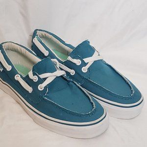 Vans Boat Shoes Teal White Mens 4 Womens 5.5 Clean With Some Bleach Marks